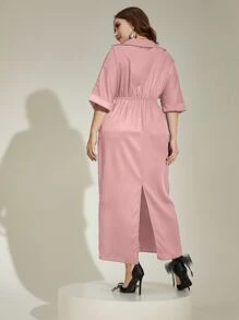 Modelyn 大碼前扭結蝙蝠袖連衣裙 - 藕粉色 - 查看 2
