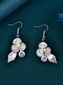 1pc Women Rhinestone & Flower Decor Elegant Bridal Hair Comb & 1pair Drop Earrings, For Wedding Tiaras Valentine's Day Accessories - Silver - View 9