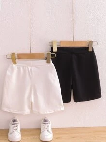 SHEIN 小男童2入組前打結運動短褲 - 黑與白 - 查看 2