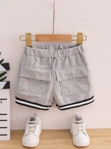 Toddler Boys Flap Pocket Striped Trim Shorts - Light Grey - View 1