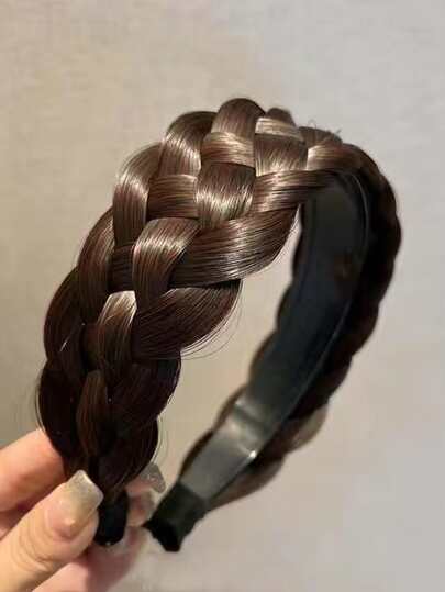 1pc Dark Brown Wig Hairband With Five Strands Braids, Wide Band Covering White Hair Fishbone Braid Headband For Women High Bun Hairstyle Maker,Hairband,Hair Hoop Headbands Hair Accessories Head Accessories