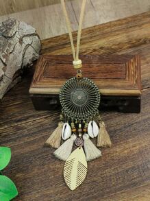 1入組波西米亞鋅合金貝殼和流蘇吊墜項鍊適用於女士日常裝飾 - 彩色 - 查看 5