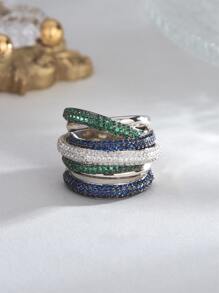 1 Pieza Anillo De Banda Pavimentada Con Circonio Cúbico Multicolor De Estilo Lujoso Y De Moda Para Mujeres, Regalo Del Día De La Madre - Multicolor - Ver 1