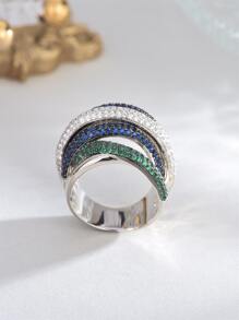 1 Pieza Anillo De Banda Pavimentada Con Circonio Cúbico Multicolor De Estilo Lujoso Y De Moda Para Mujeres, Regalo Del Día De La Madre - Multicolor - Ver 3
