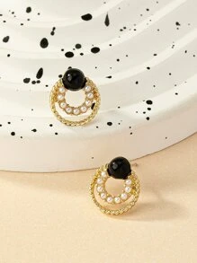 1對時尚鋅合金人造珍珠裝飾圓形耳釘適用於女士日常裝飾 - 彩色 - 查看 4