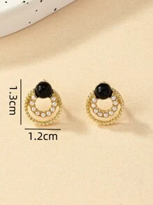 1對時尚鋅合金人造珍珠裝飾圓形耳釘適用於女士日常裝飾 - 彩色 - 查看 5