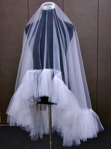 Mesh Ruffle Trim Bridal Veil With Hair Comb Fall Clothes For Women - White - View 4