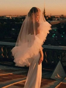 Mesh Ruffle Trim Bridal Veil With Hair Comb Fall Clothes For Women - White - View 7