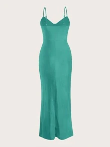 SHEIN Belle 前扭結高衩緞面吊帶裙伴娘禮服