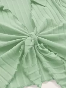 SHEIN EZwear 前繫帶木耳邊短款T恤 - 薄荷綠 - 查看 3