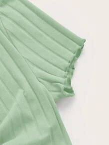 SHEIN EZwear 前繫帶木耳邊短款T恤 - 薄荷綠 - 查看 4