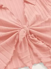 SHEIN Qutie 前繫帶木耳邊短款T恤 - 珊瑚橙 - 查看 4