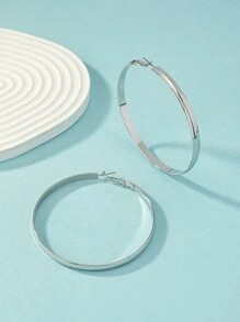 1 Pair Charming Oversized Enamel Hoop Earrings, Suitable For Everyday Wear - Silver - View 2