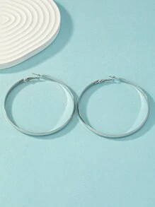 1 Pair Charming Oversized Enamel Hoop Earrings, Suitable For Everyday Wear - Silver - View 3