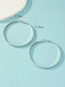 1 Pair Charming Oversized Enamel Hoop Earrings, Suitable For Everyday Wear - Silver - View 4