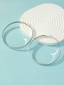 1 Pair Charming Oversized Enamel Hoop Earrings, Suitable For Everyday Wear - Silver - View 5