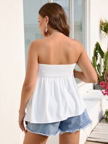 SHEIN Privé Plus Frill Trim Tube Top - White - View 2