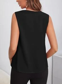 BizChic 素色打結細節無袖上衣工作服 - 黑色 - 查看 2