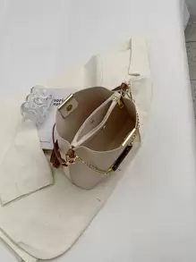 中等水桶包字母圖案鏈條裝飾時尚 - 米色 - 查看 5