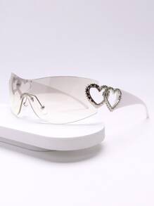 1pair Women Heart Decor One-Piece Lens Boho Style Fashion Glasses For Vacation