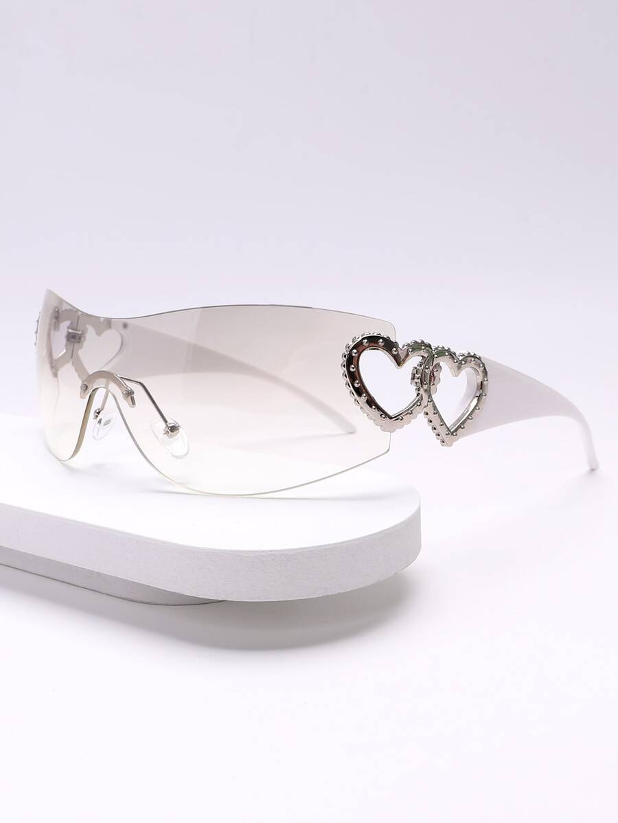 1pair Women Heart Decor One-Piece Lens Boho Style Fashion Glasses For Vacation