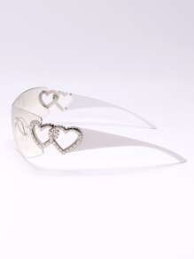 1pair Women Heart Decor One-Piece Lens Boho Style Fashion Glasses For Vacation