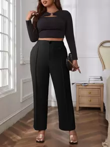 SHEIN Clasi Plus High Waist Seam Detail Straight Leg Pants