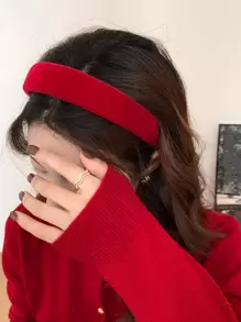 1条周长38厘米/14.96英寸的女士发箍，适合秋冬季节，时尚百搭，简约设计，适合日常佩戴、沐浴、化妆、搭配服装，女士发箍发带，发饰，头饰 - 酒紅色 - 查看 4