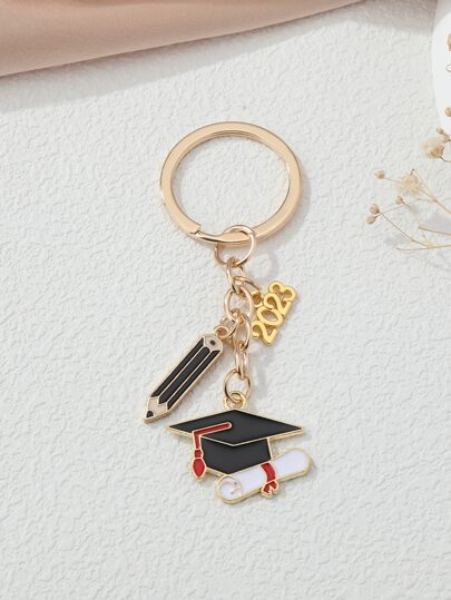 2023博士帽金屬鑰匙扣,備有鉛筆和合金裝飾掛件