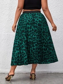SHEIN Clasi Váy Plus Size Xếp li In hoa Báo Giải trí - Màu xanh lá cây đậm - Xem 2