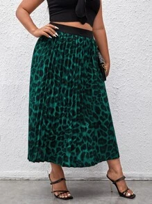 SHEIN Clasi Váy Plus Size Xếp li In hoa Báo Giải trí - Màu xanh lá cây đậm - Xem 5