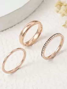套裝3時髦不銹鋼4mm女士環帶水鑽禮品 - 玫瑰金 - 查看 1