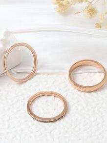 套裝3時髦不銹鋼4mm女士環帶水鑽禮品 - 玫瑰金 - 查看 2