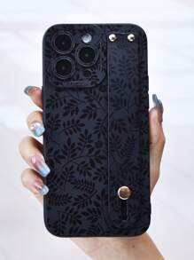 Leaf Pattern Phone Case With Wristband Holder