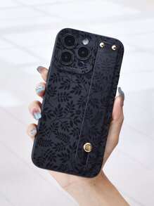 Leaf Pattern Phone Case With Wristband Holder