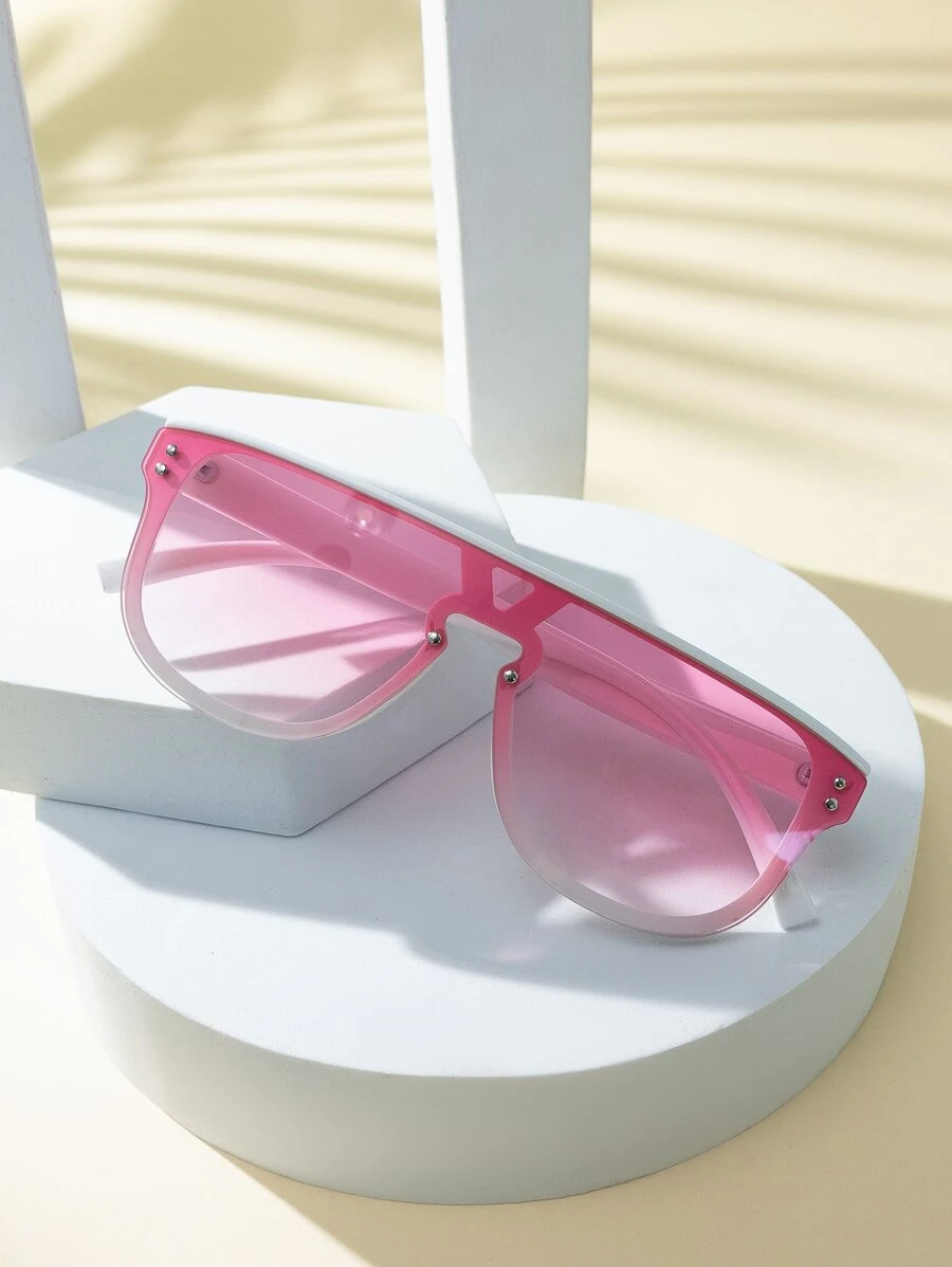 1pc Women'S Pink Frame Rivet Decor Sunglasses, Sports Shade For Summer Outfits - Pink - View 1