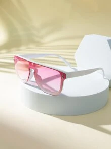 1pc Women'S Pink Frame Rivet Decor Sunglasses, Sports Shade For Summer Outfits - Pink - View 2
