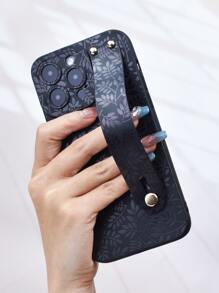 Leaf Pattern Phone Case With Wristband Holder