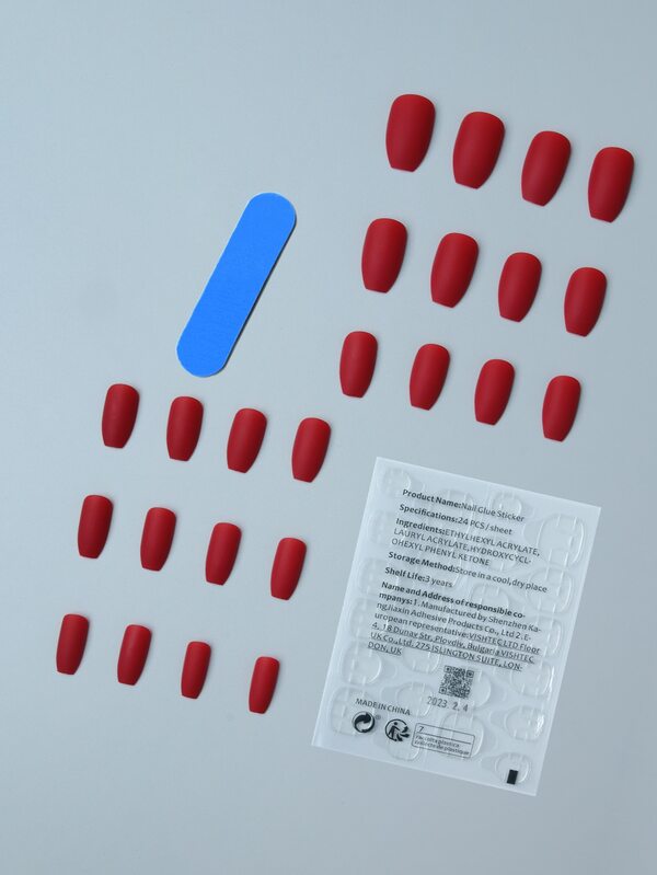 Instantly Upgrade Your Look with 24pcs Short Coffin Red Matte Solid