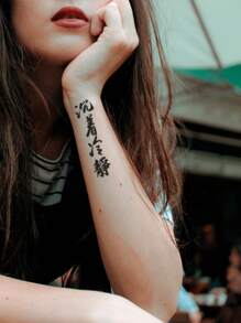 4 vellen Chinese karakter patroon tattoo sticker - Veel kleurig - Bekijken 9