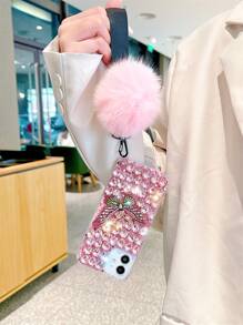 镶钻装饰手机壳，带绒球吊坠，兼容 15/15 Plus/15 Pro/15 Pro Max，国际版，非国内版 - 彩色 - 查看 2