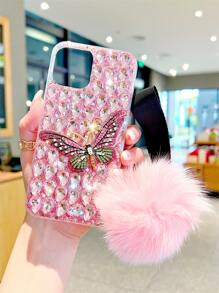 镶钻装饰手机壳，带绒球吊坠，兼容 15/15 Plus/15 Pro/15 Pro Max，国际版，非国内版 - 彩色 - 查看 4