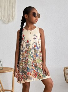 SHEIN Tween Girl Floral Print Tank Dress - Multicolor - View 1