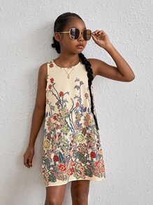 SHEIN Tween Girl Floral Print Tank Dress - Multicolor - View 5