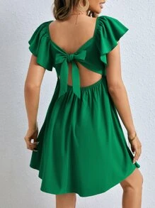 SHEIN Frenchy Tie Backless Butterfly Sleeve Dress - Green - View 1