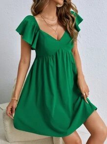 SHEIN Frenchy Tie Backless Butterfly Sleeve Dress - Green - View 4
