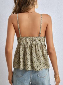 SHEIN Frenchy Ditsy Floral Print Ruffle Hem Cami Top - Mint Green - View 5