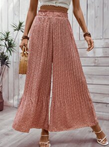 SHEIN VCAY Allover Print Pleated Wide Leg Trousers - Pink - View 2