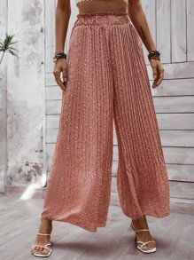 SHEIN VCAY Allover Print Pleated Wide Leg Trousers - Pink - View 4