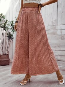 SHEIN VCAY Allover Print Pleated Wide Leg Trousers - Pink - View 5